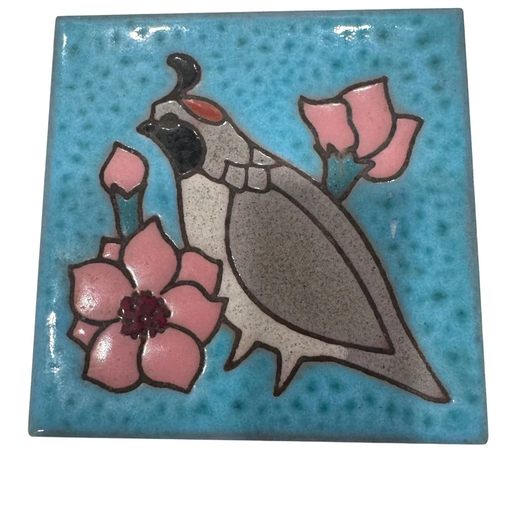 2 Teissedre Designs Kokopelli‎ & Quail Tile Trivet Handcrafted 4x4 6x6 Vintage
